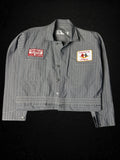 Camino’s Auto Parts reworked grey herringbone twill trucker jacket with vintage Chevrolet and Corvette Stingray patches