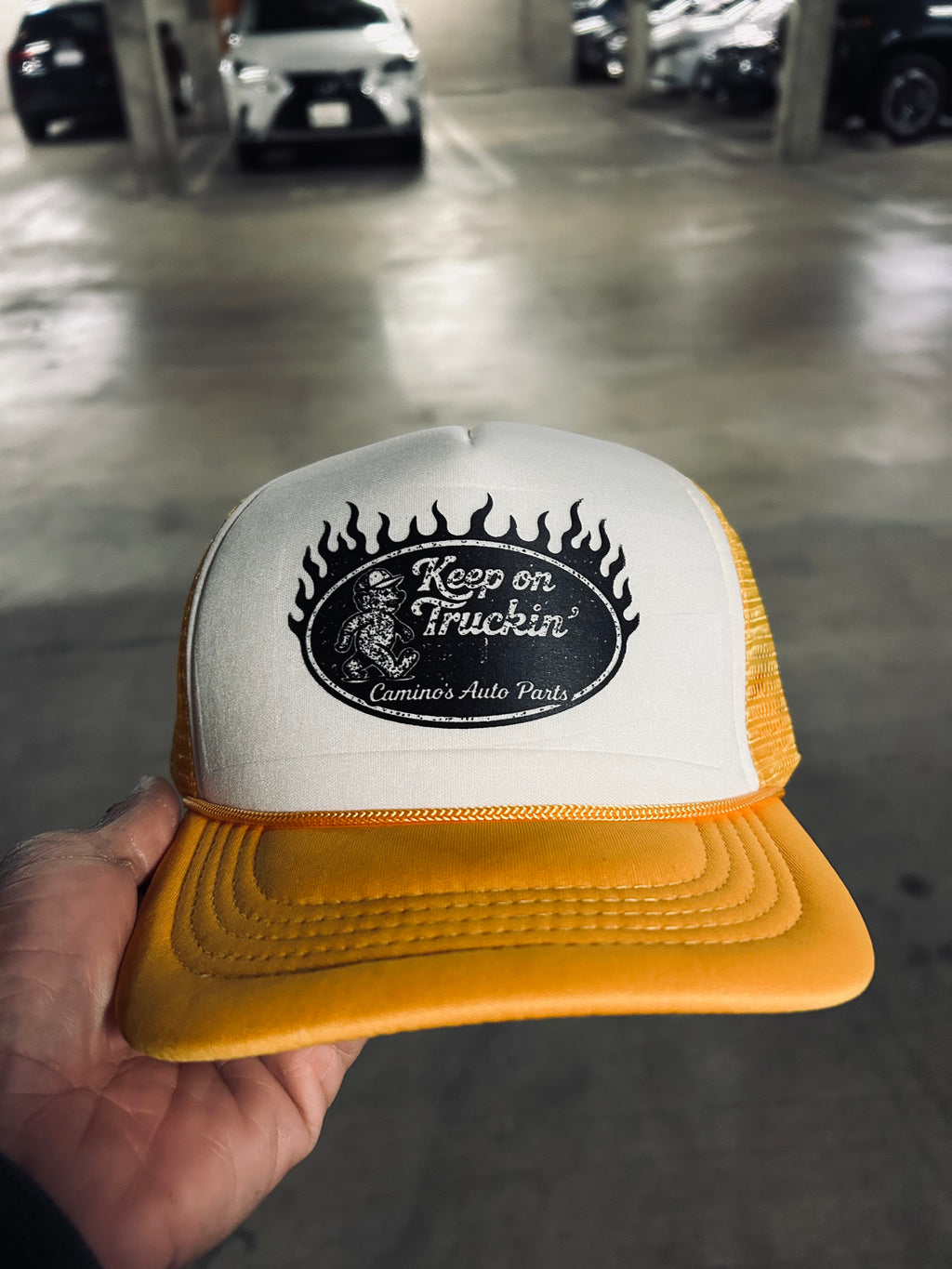 Keep On Truckin Foam Vintage Style Trucker Hat-Yellow