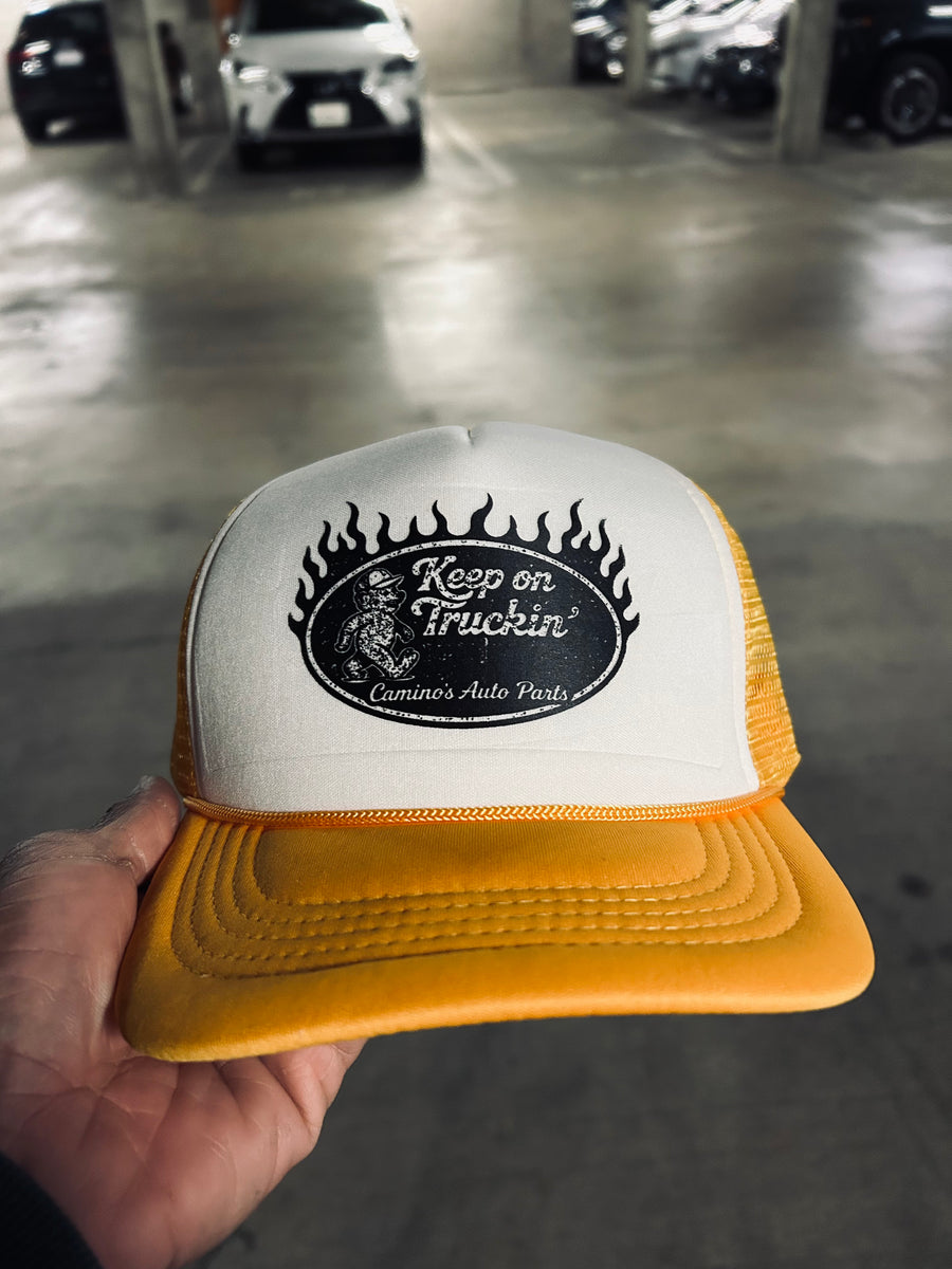 Keep On Truckin Foam Vintage Style Trucker Hat-Yellow