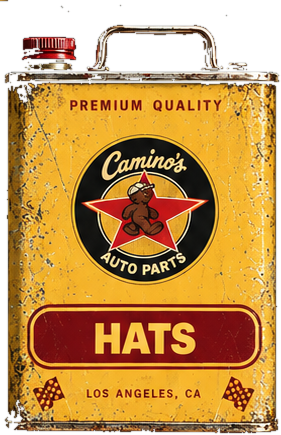 Camino’s Auto Parts HATS yellow oil can